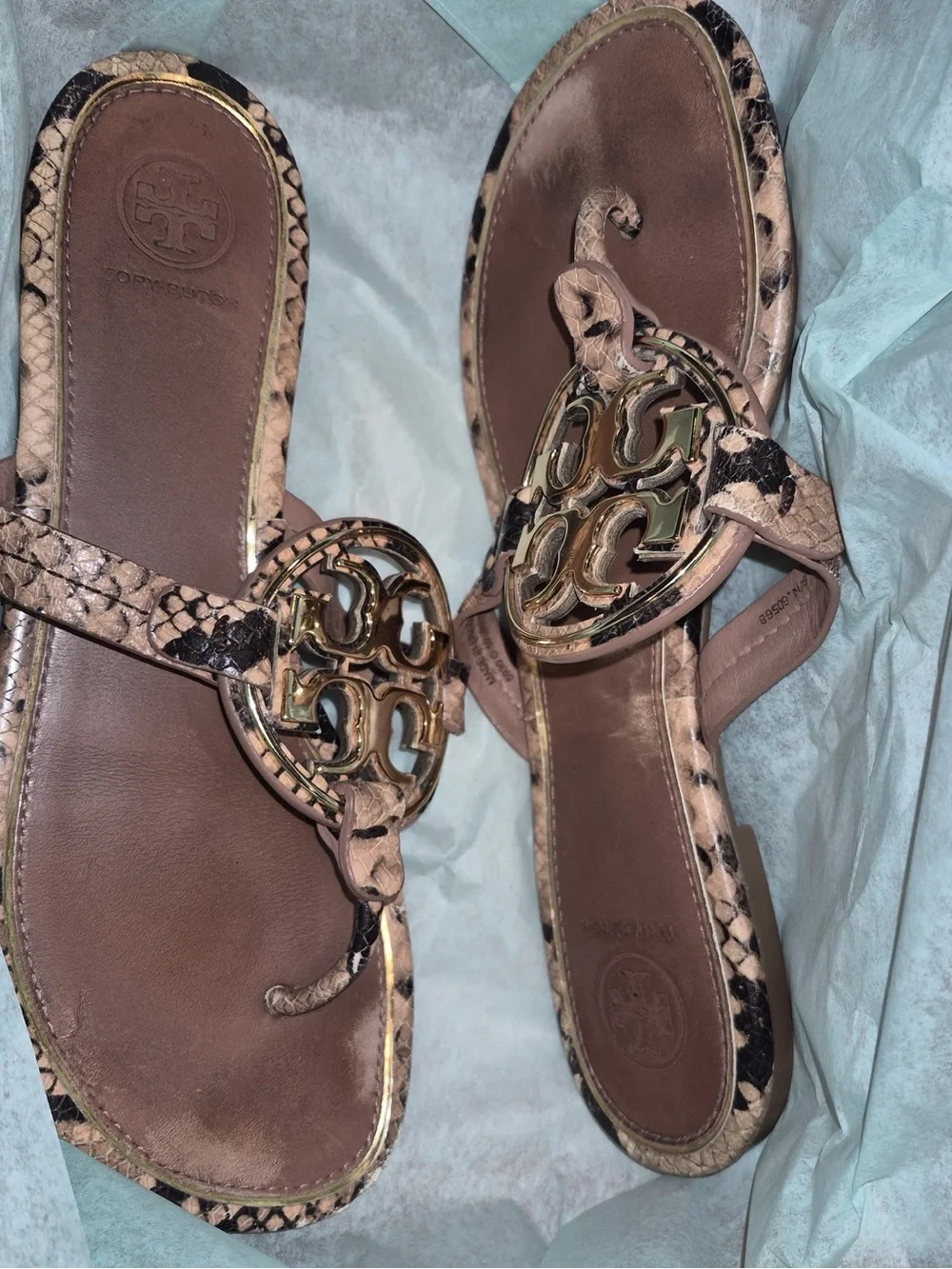 Tory Burch Women's Pink Snakeskin Miller Thong Sandals size 7.5
